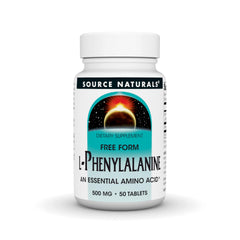 Front view of Source Naturals L-Phenylalanine Free Form 50 Tablets bottle
