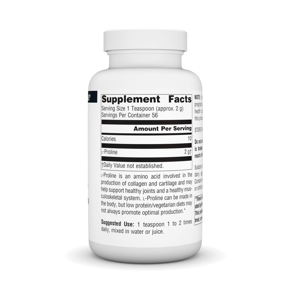 L-Proline powder being scooped into a measuring cup