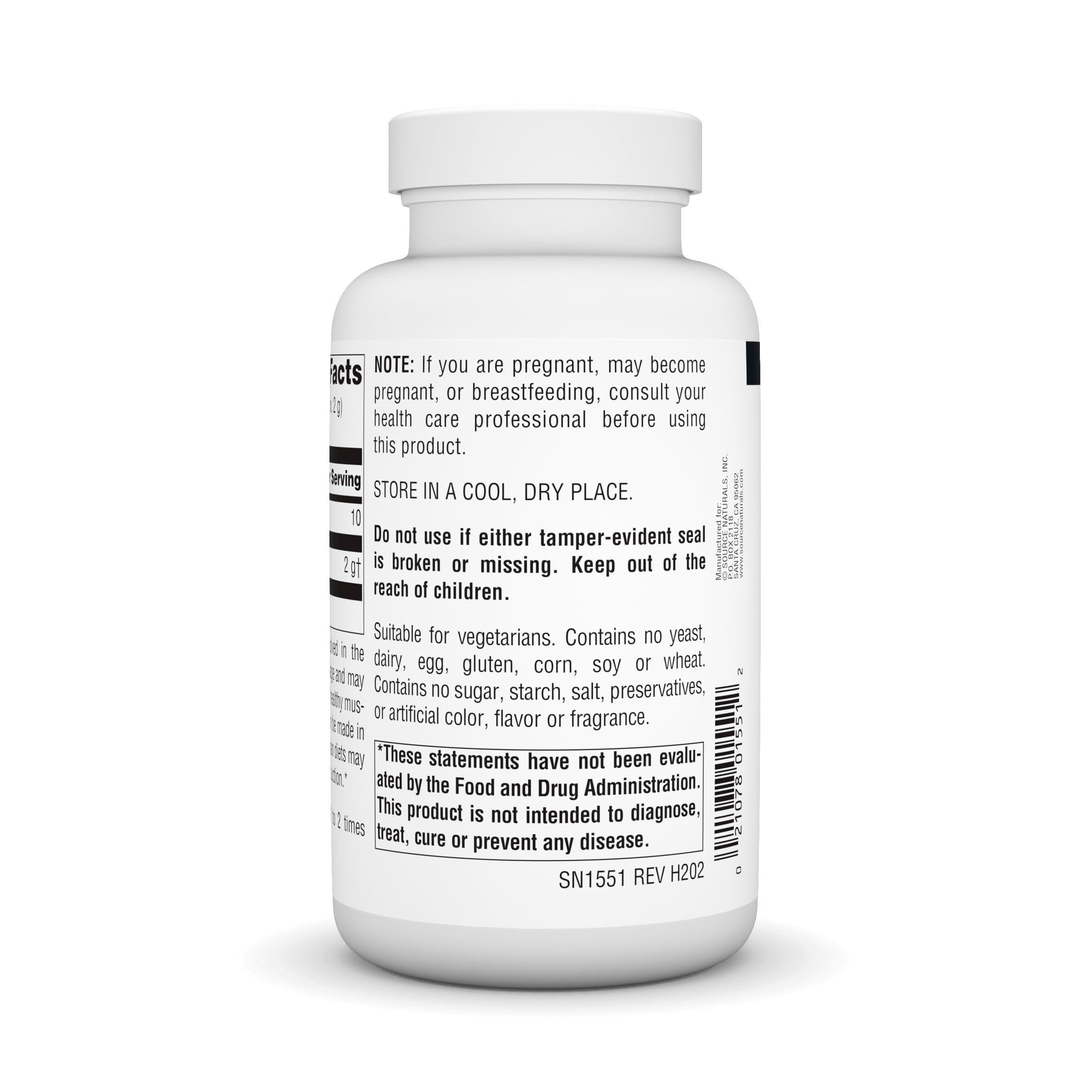 Nutrition facts label for Source Naturals L-Proline Powder