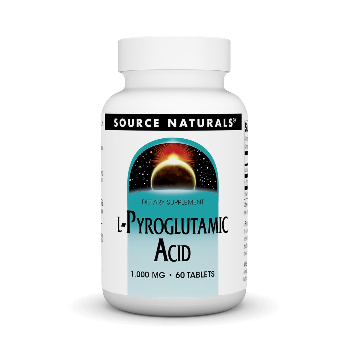 Bottle of Source Naturals L-Pyroglutamic Acid dietary supplement containing 60 tablets