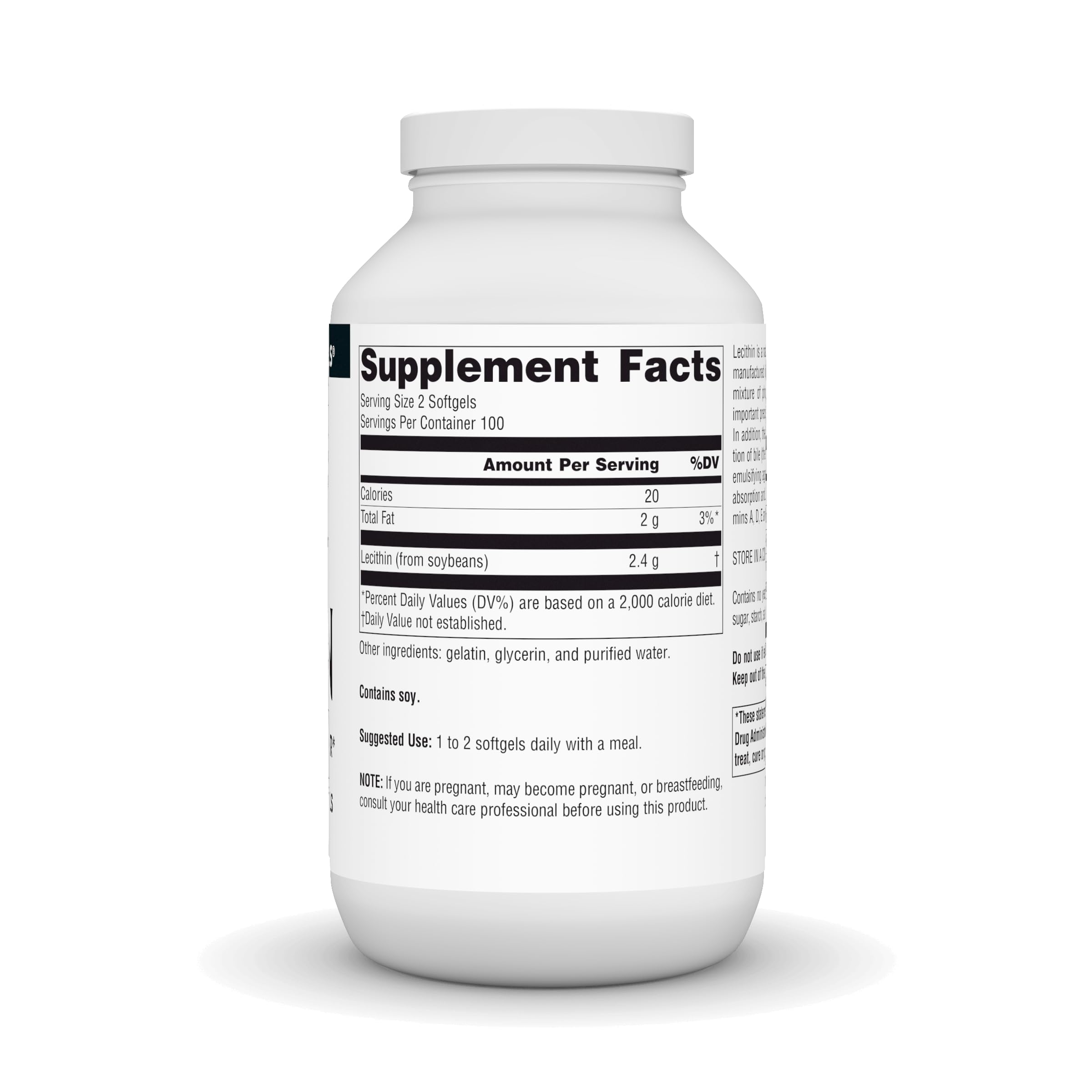 Back panel with supplement facts for Lecithin 1200 mg