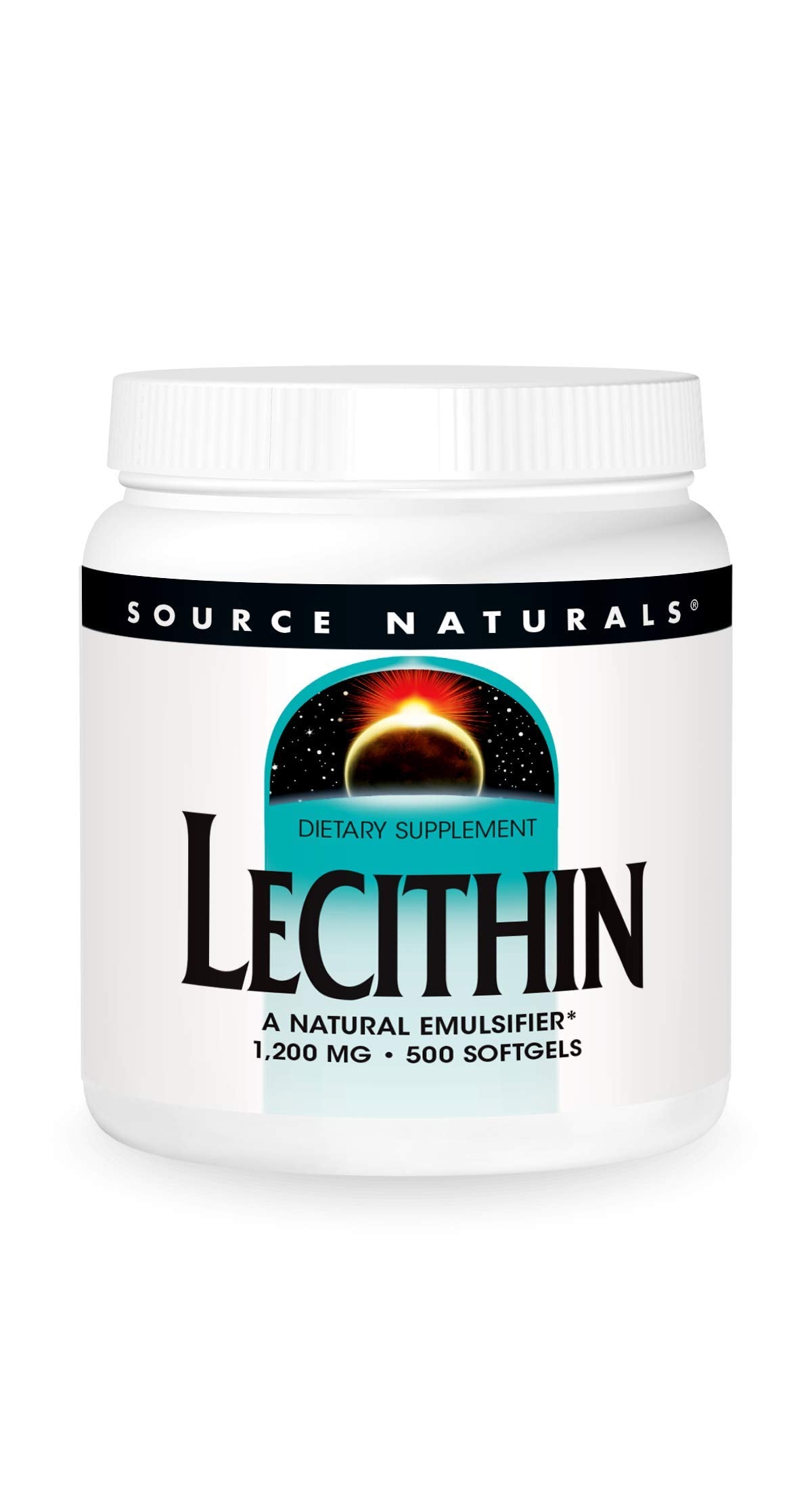 Front view of Source Naturals Lecithin 1200 mg softgels bottle