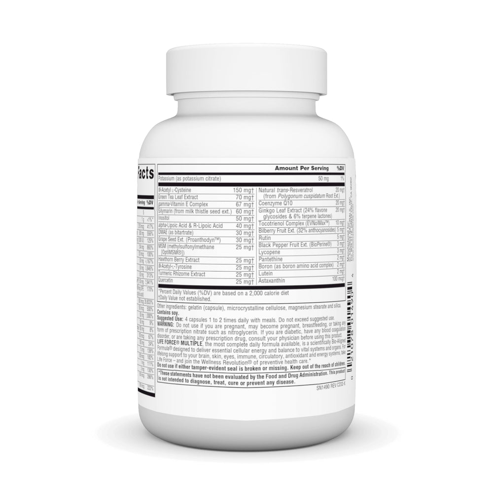 Supplement facts and ingredients on Life Force label