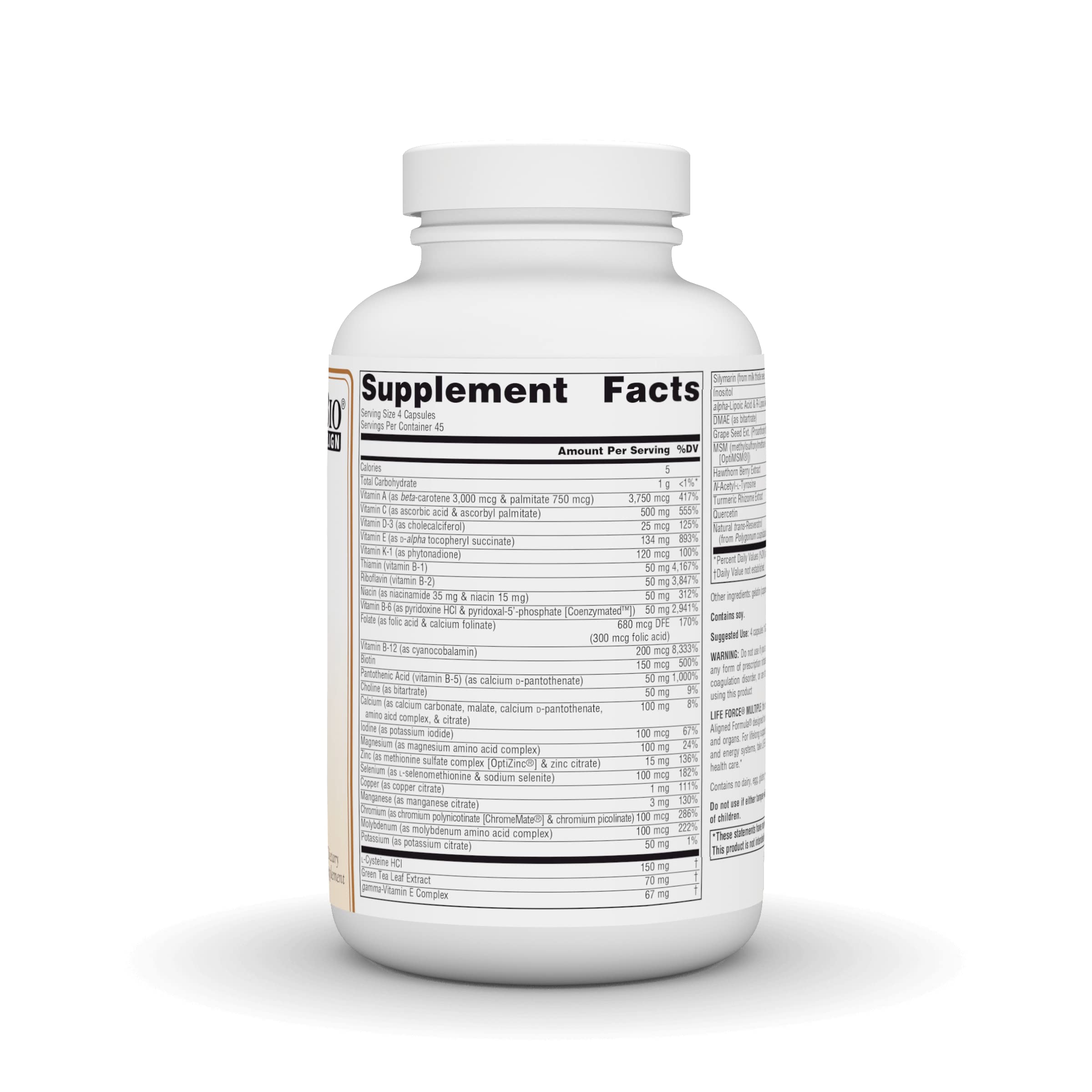 Close-up of Life Force Multiple iron-free label