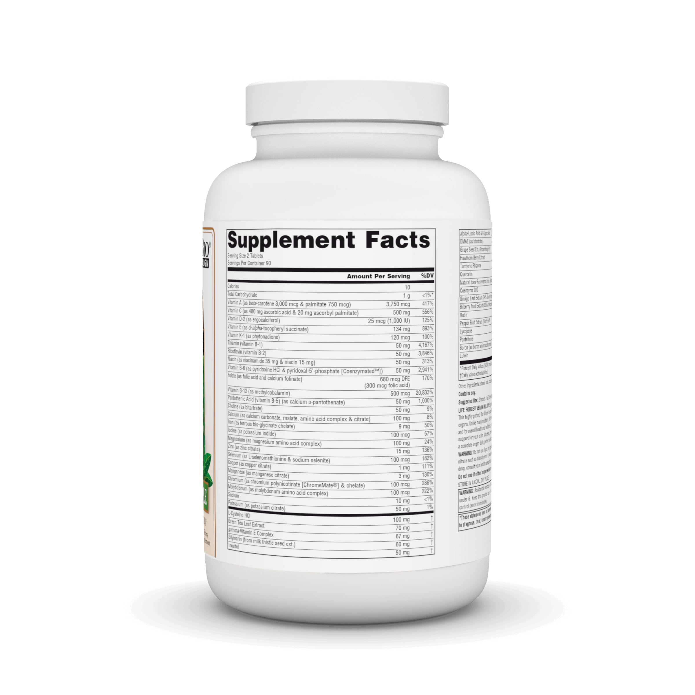 Life Force Vegan Multiple tablets arranged on white background