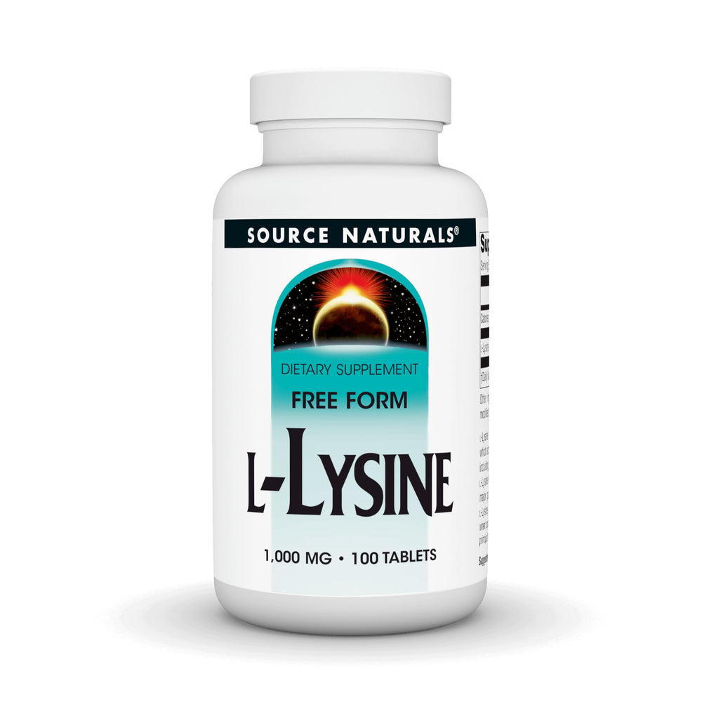 Bottle of Source Naturals L-Lysine Free Form 1,000 mg tablets