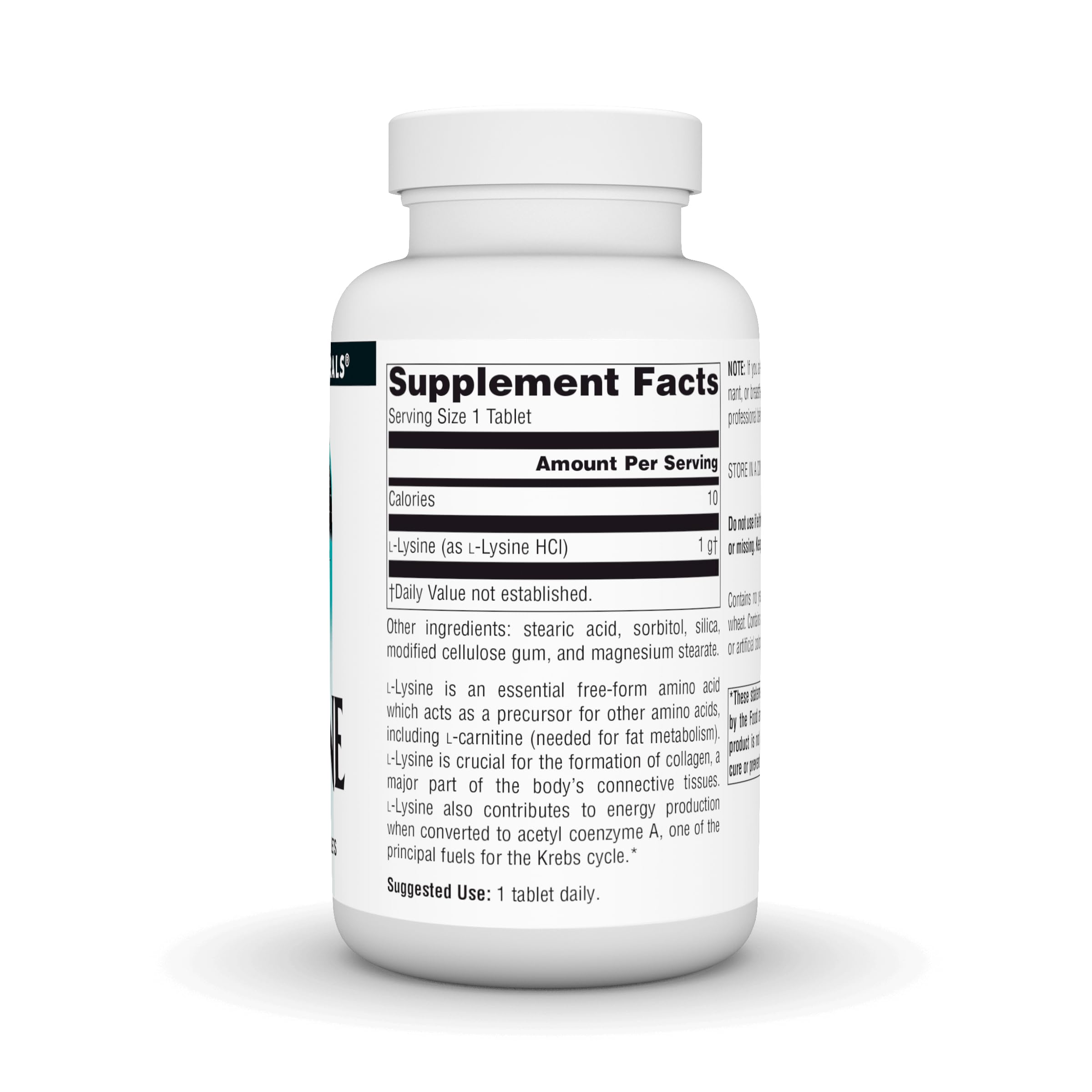 Source Naturals L-Lysine Free Form 1,000 mg bottle with 100 tablets