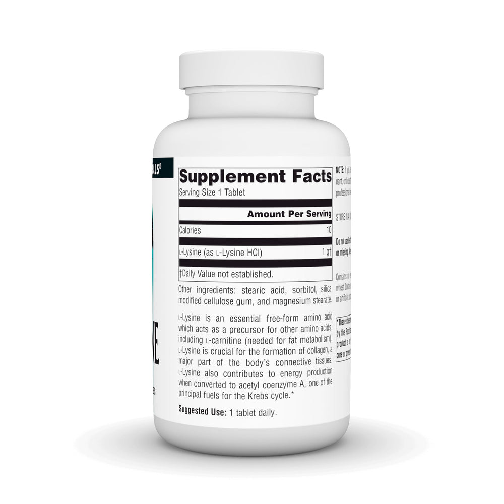 Source Naturals L-Lysine Free Form 1,000 mg bottle with 100 tablets