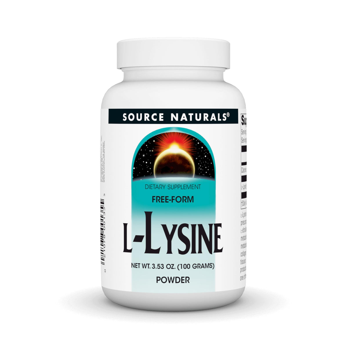 Front view of Source Naturals L-Lysine Free-Form Powder 100 g jar