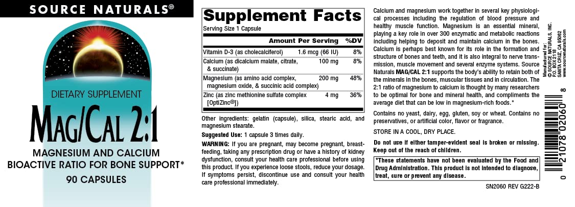 Source Naturals Mag-Cal 2:1 bottle with 90 capsules