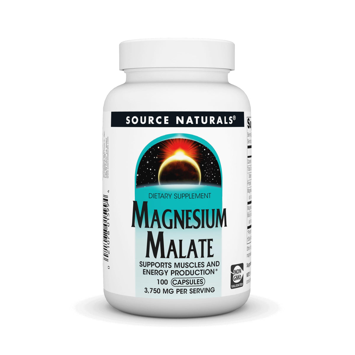 Bottle of Source Naturals Magnesium Malate 3750 mg per serving with 100 capsules