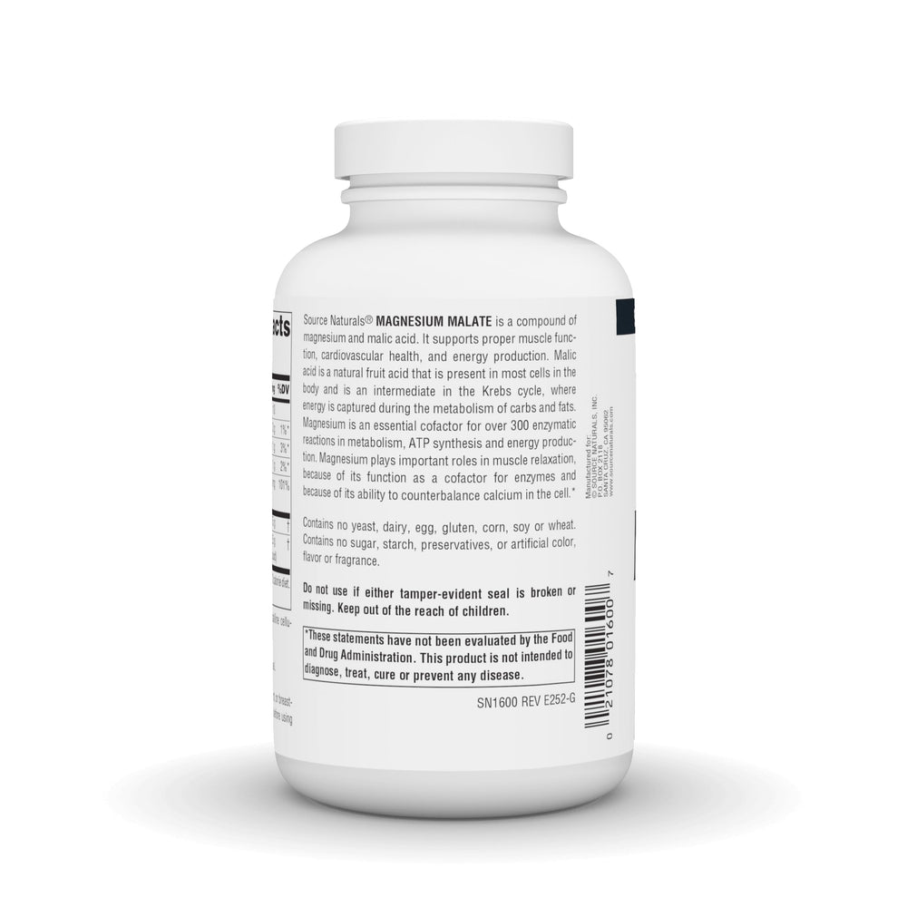 Supplement facts panel for Source Naturals Magnesium Malate