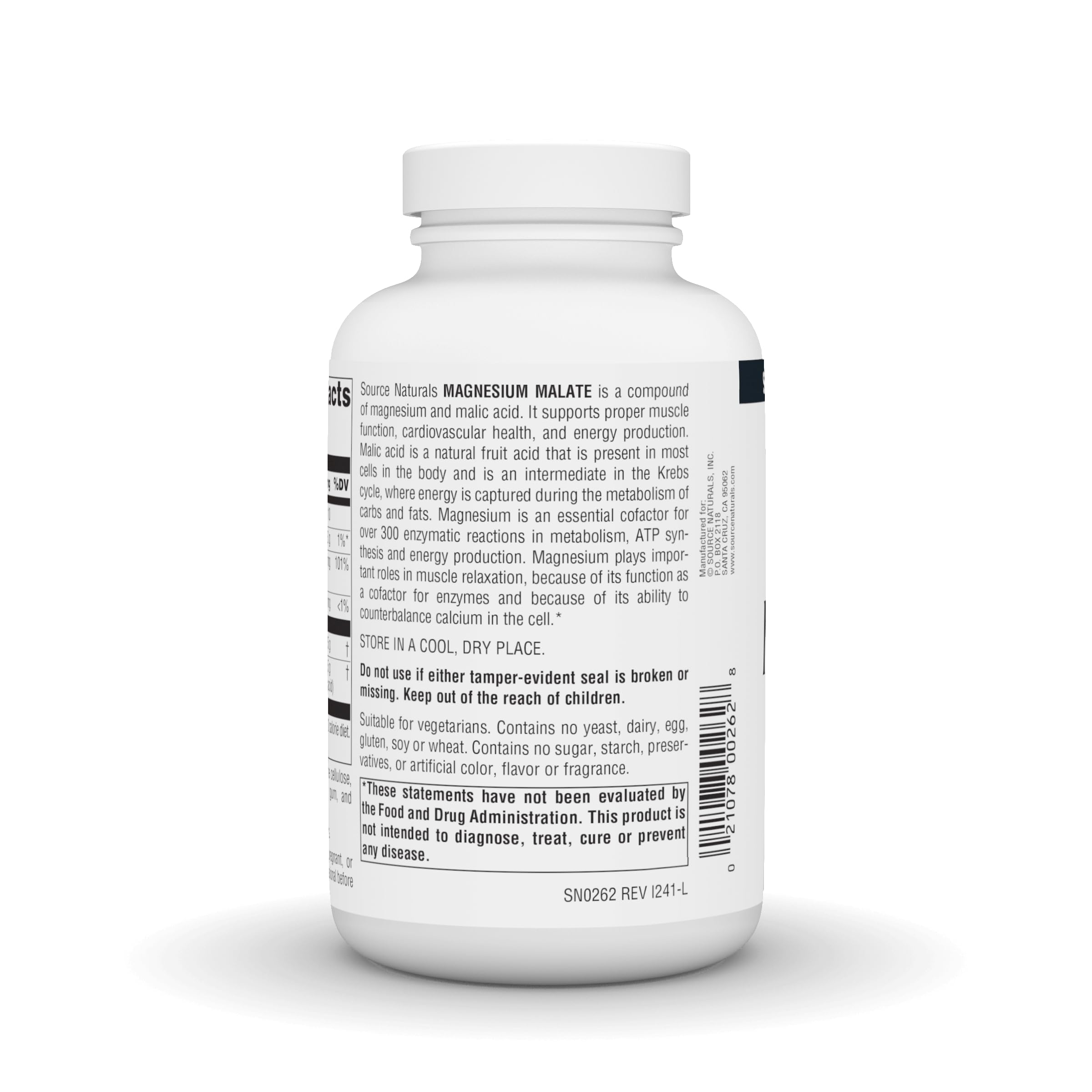 Supplement facts panel for Source Naturals Magnesium Malate