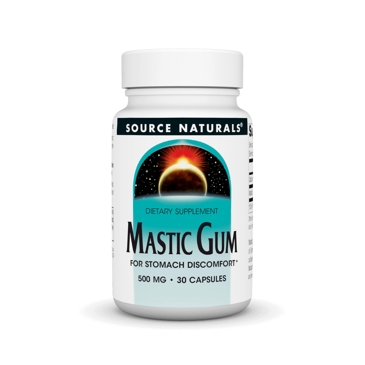 Bottle of Source Naturals Mastic Gum Extract 500 mg capsules, 30-count