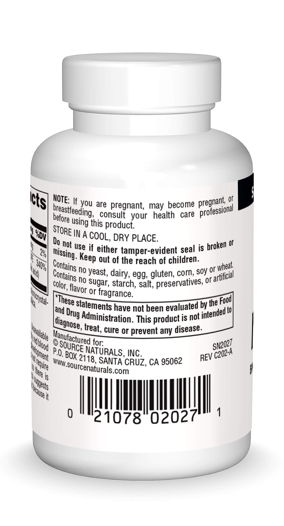 Source Naturals MegaFolinic 800mcg label