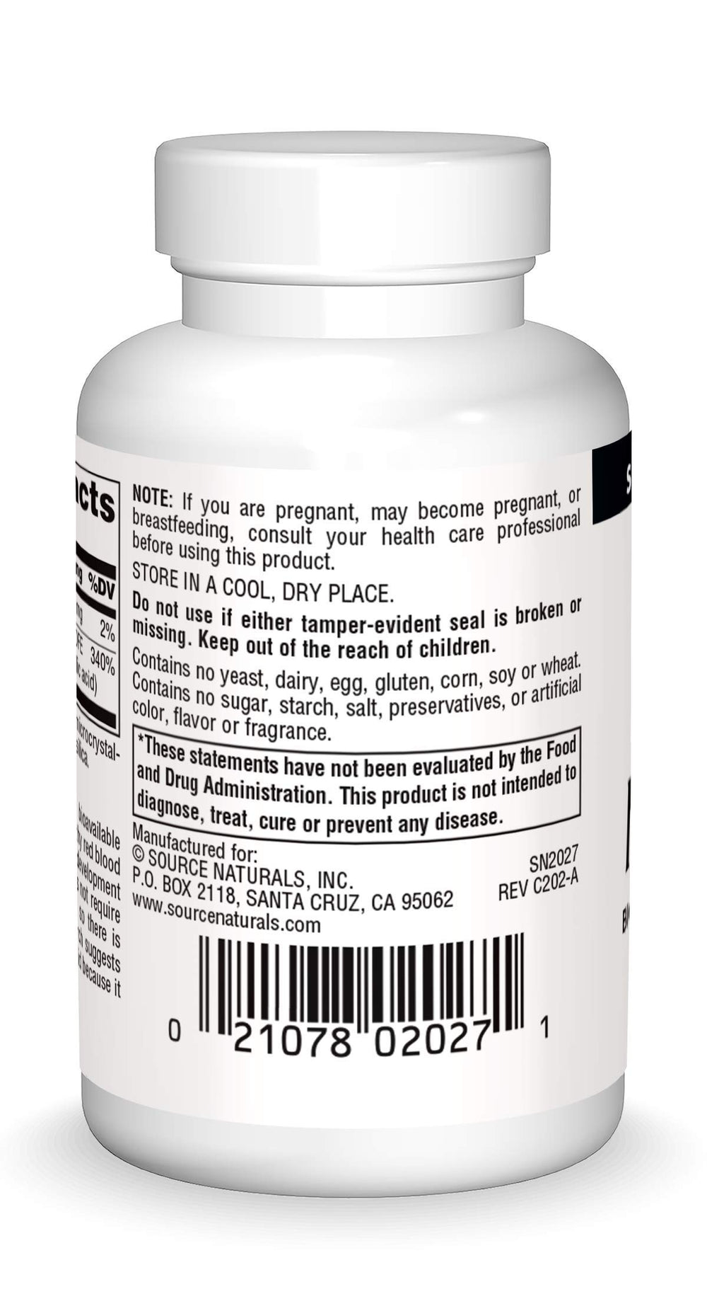 Source Naturals MegaFolinic 800mcg label