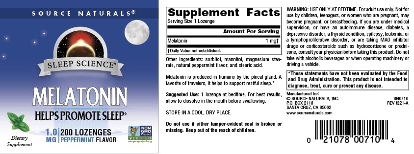 Orange lozenge option information on label for 1 mg melatonin lozenges