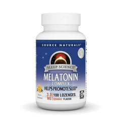 Front view of Source Naturals Melatonin Complex 100 Orange Flavored Lozenges bottle