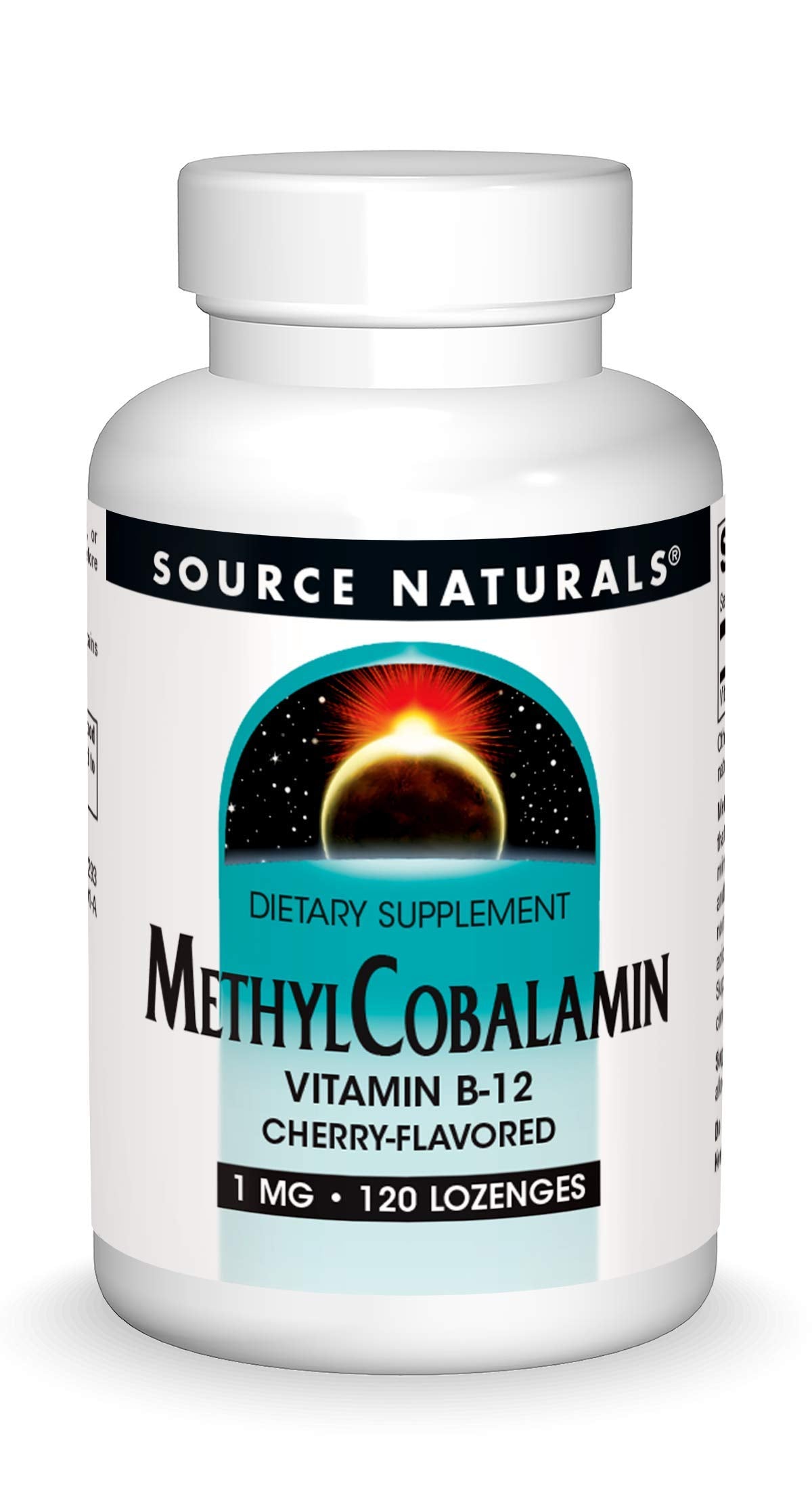 Bottle of Source Naturals Methylcobalamin B-12 cherry lozenges, 120-count