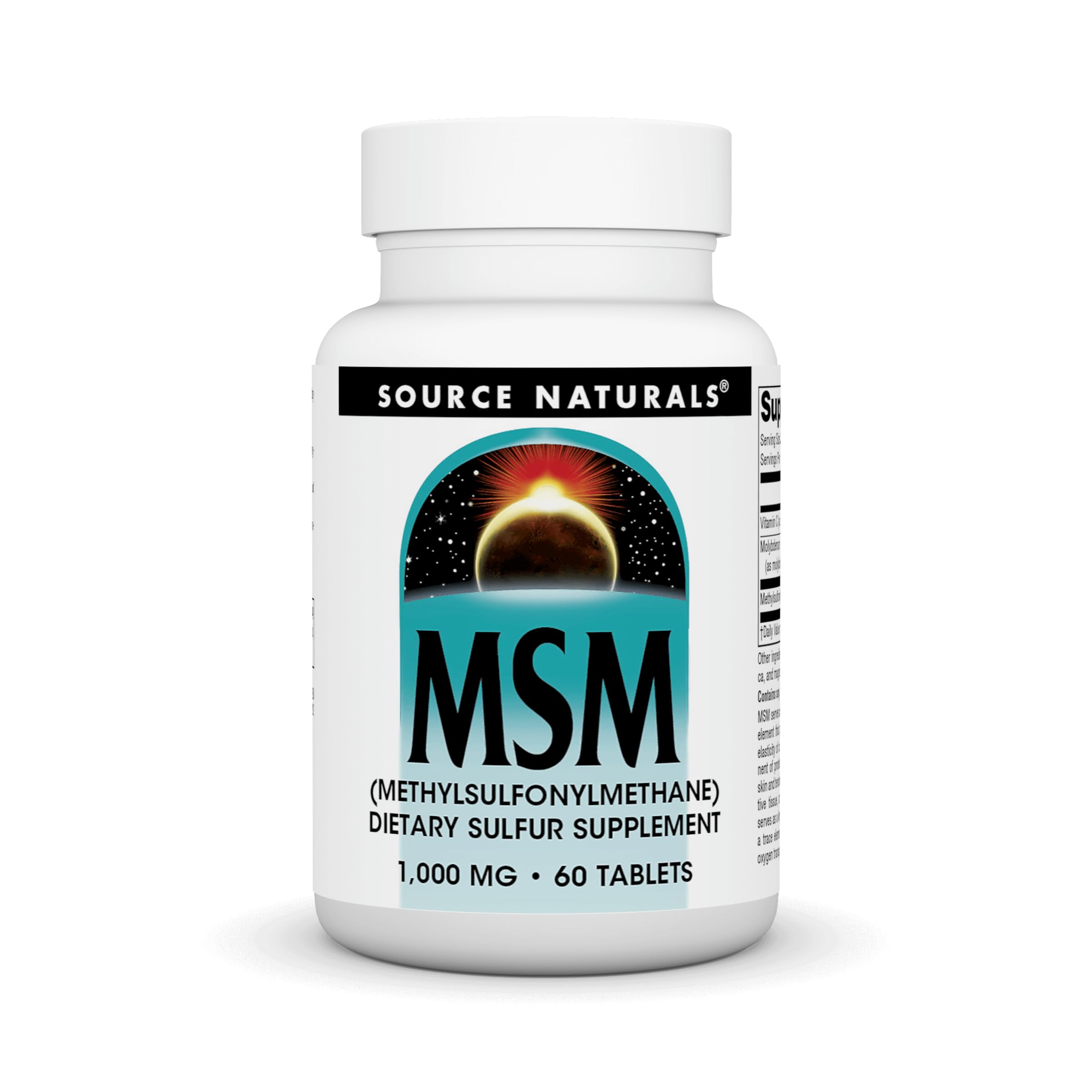 Source Naturals MSM 1,000 mg 60 tablets bottle label