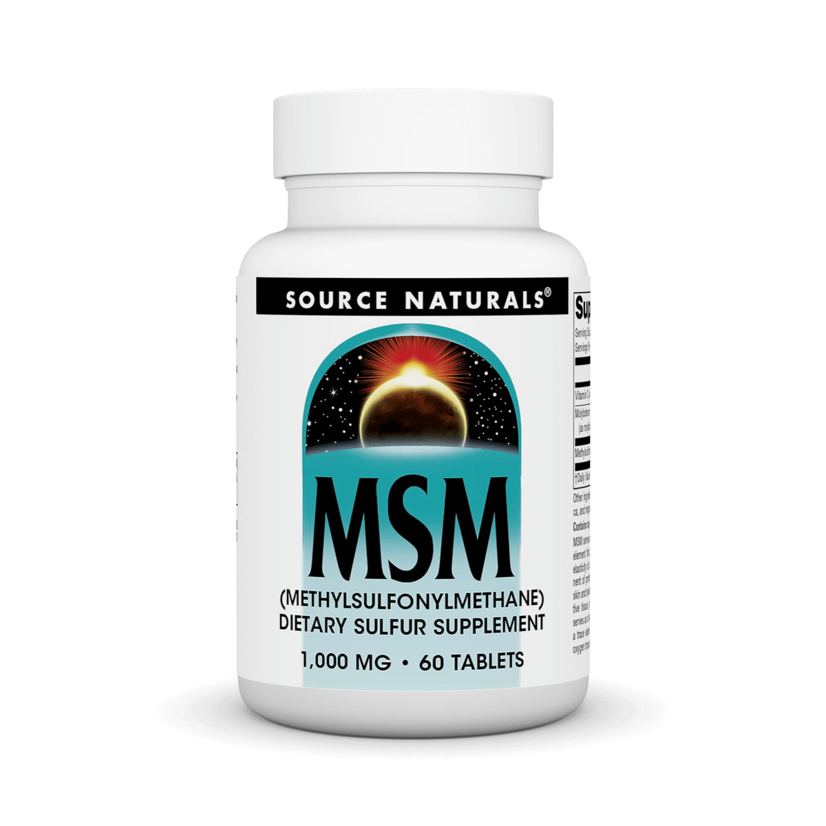 Source Naturals MSM 1,000 mg 60 tablets bottle label