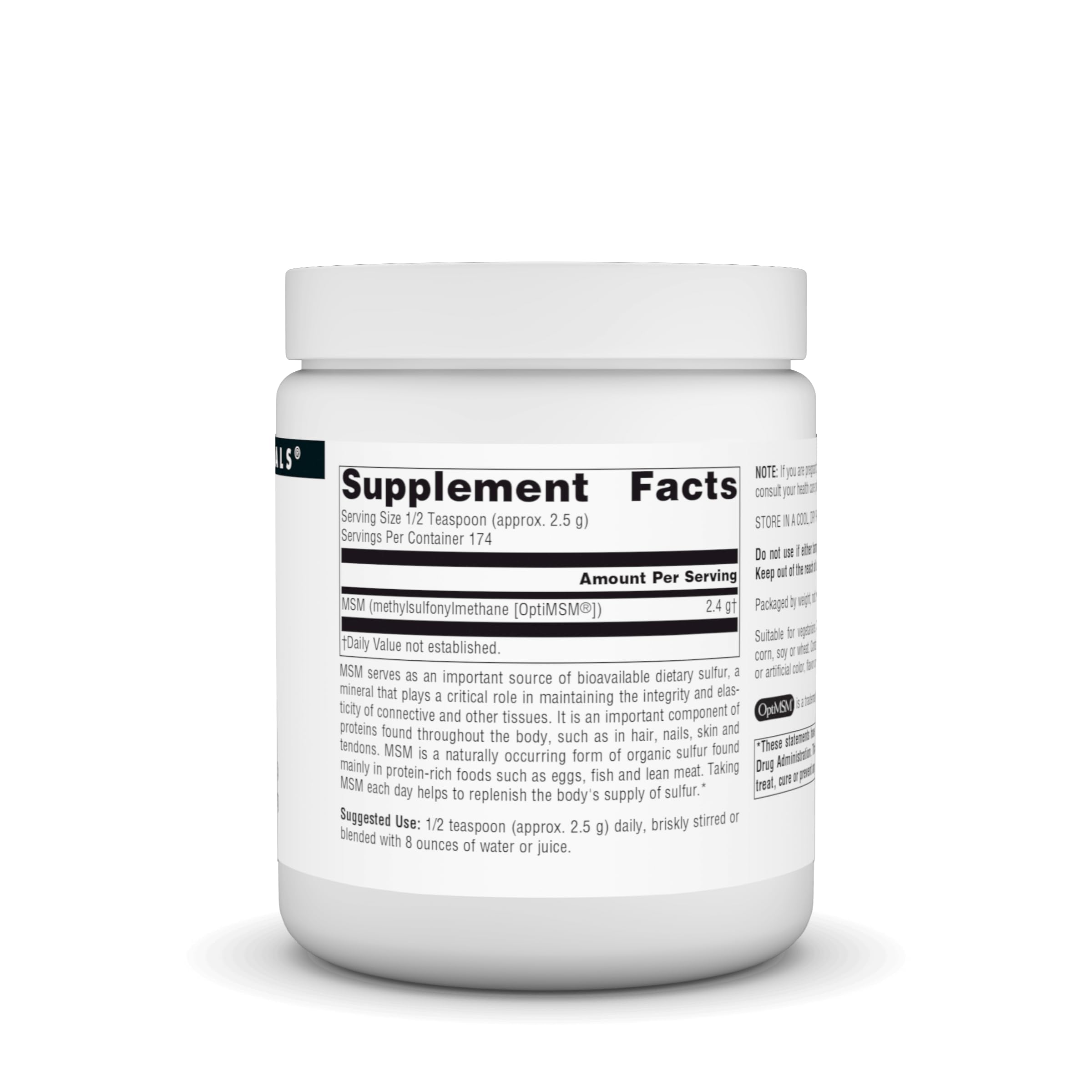 Side view of Source Naturals MSM 16 oz powder bottle
