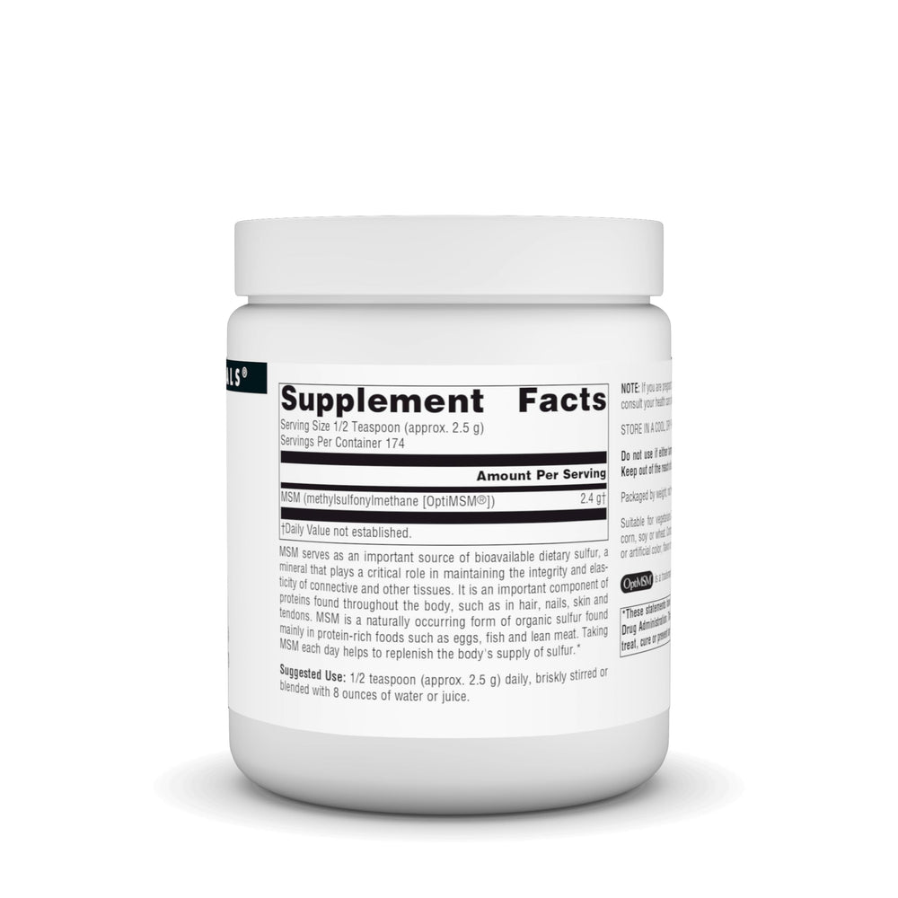 Side view of Source Naturals MSM 16 oz powder bottle