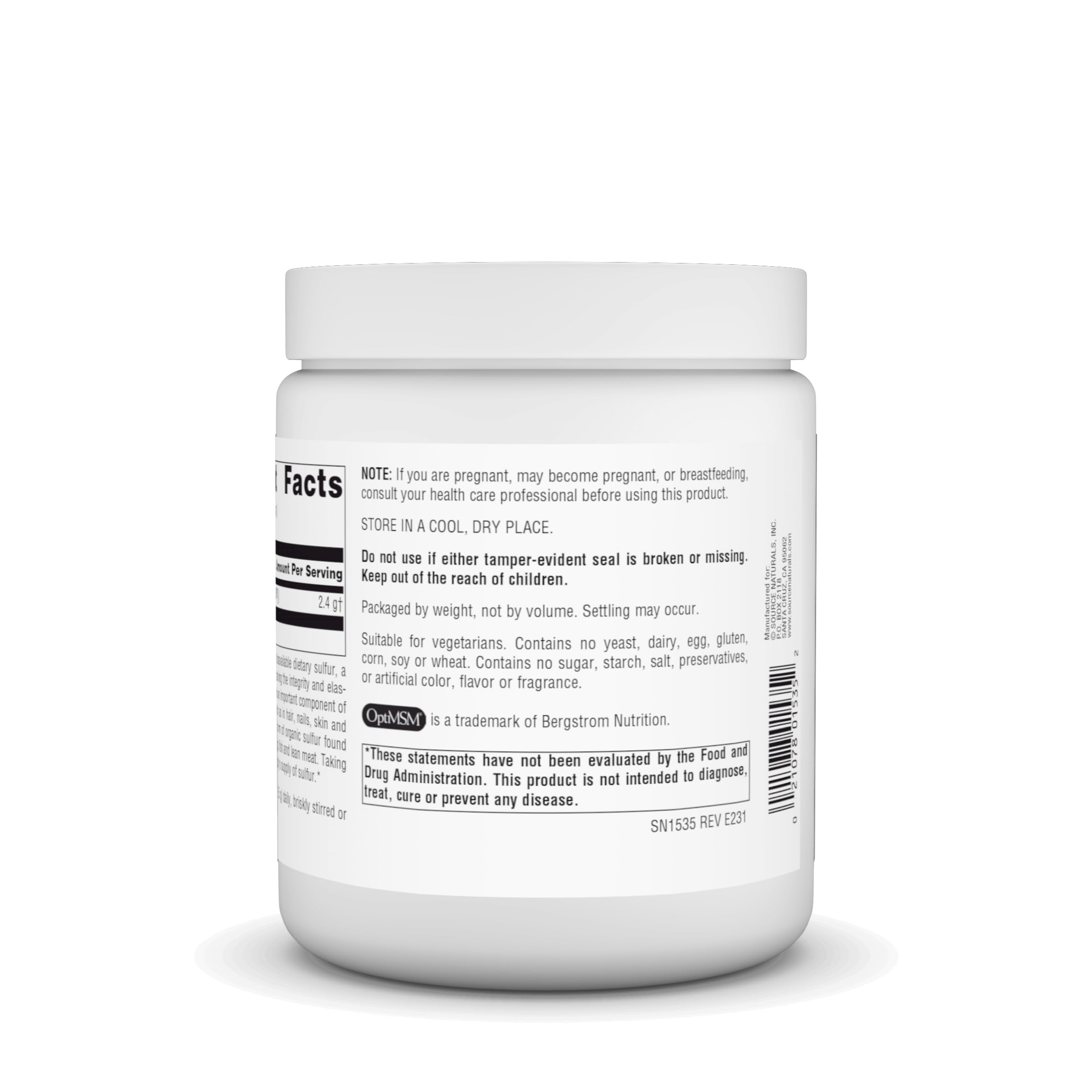 Close-up of MSM powder in container