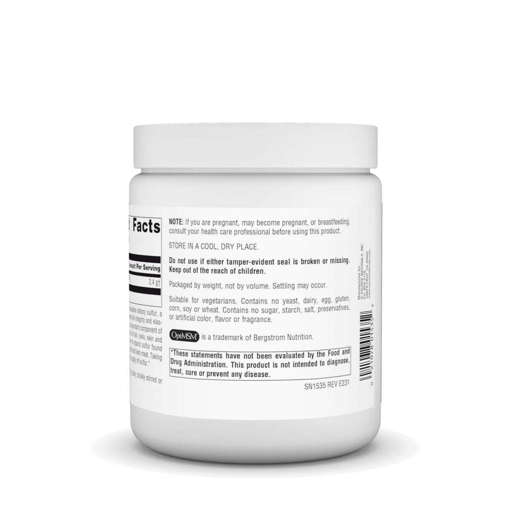 Close-up of MSM powder in container