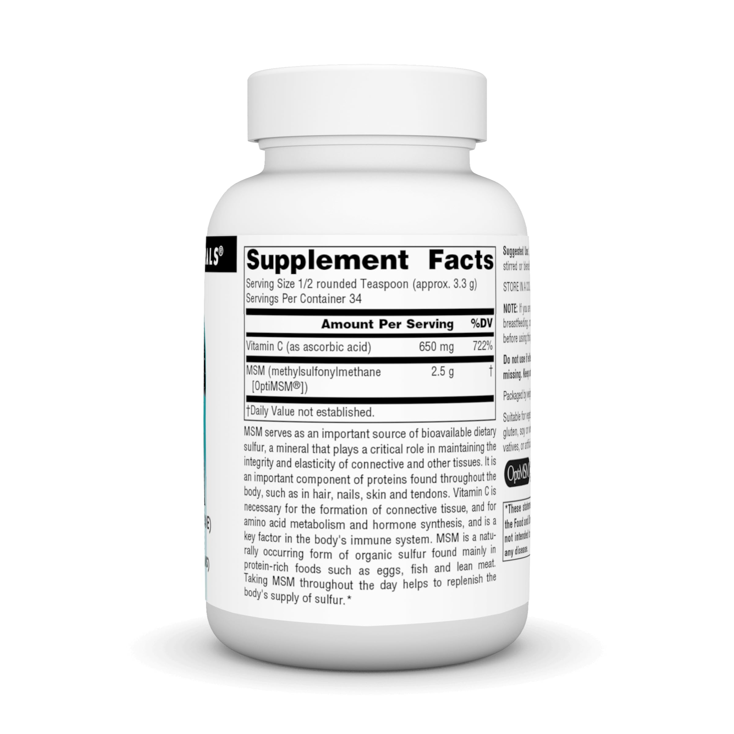 MSM powder bottle with label