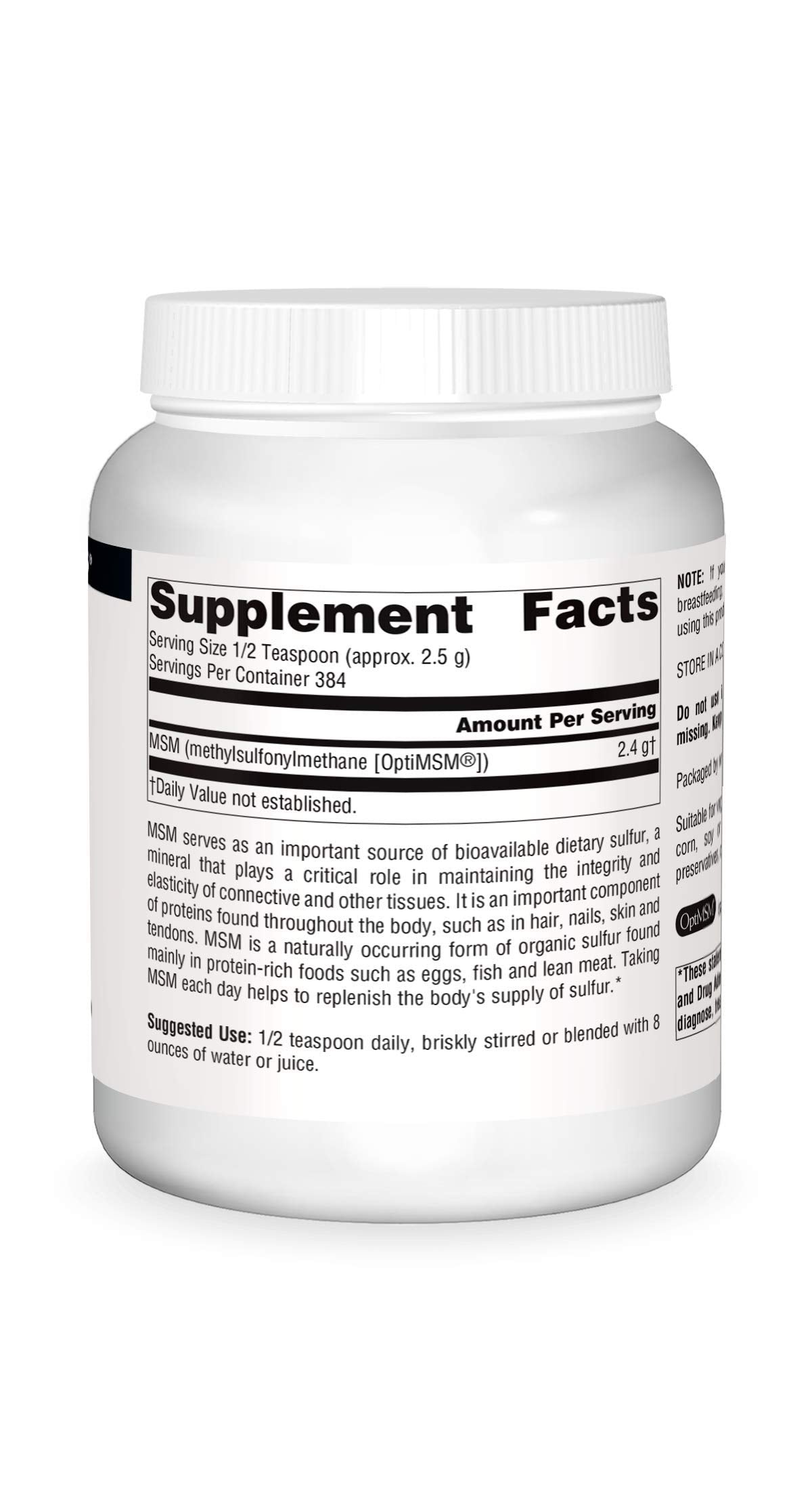 MSM powder ingredients and dietary notes
