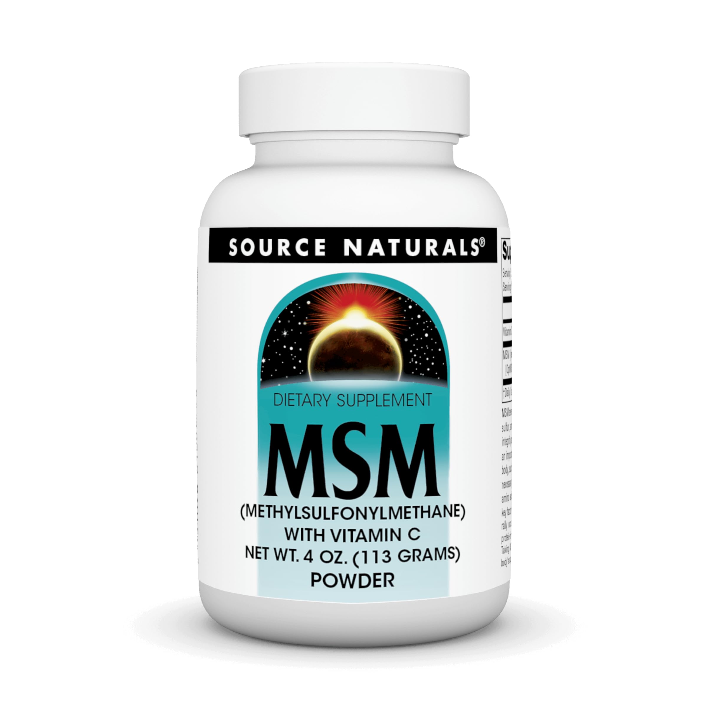 Front view of Source Naturals MSM with Vitamin C powder 4 oz bottle