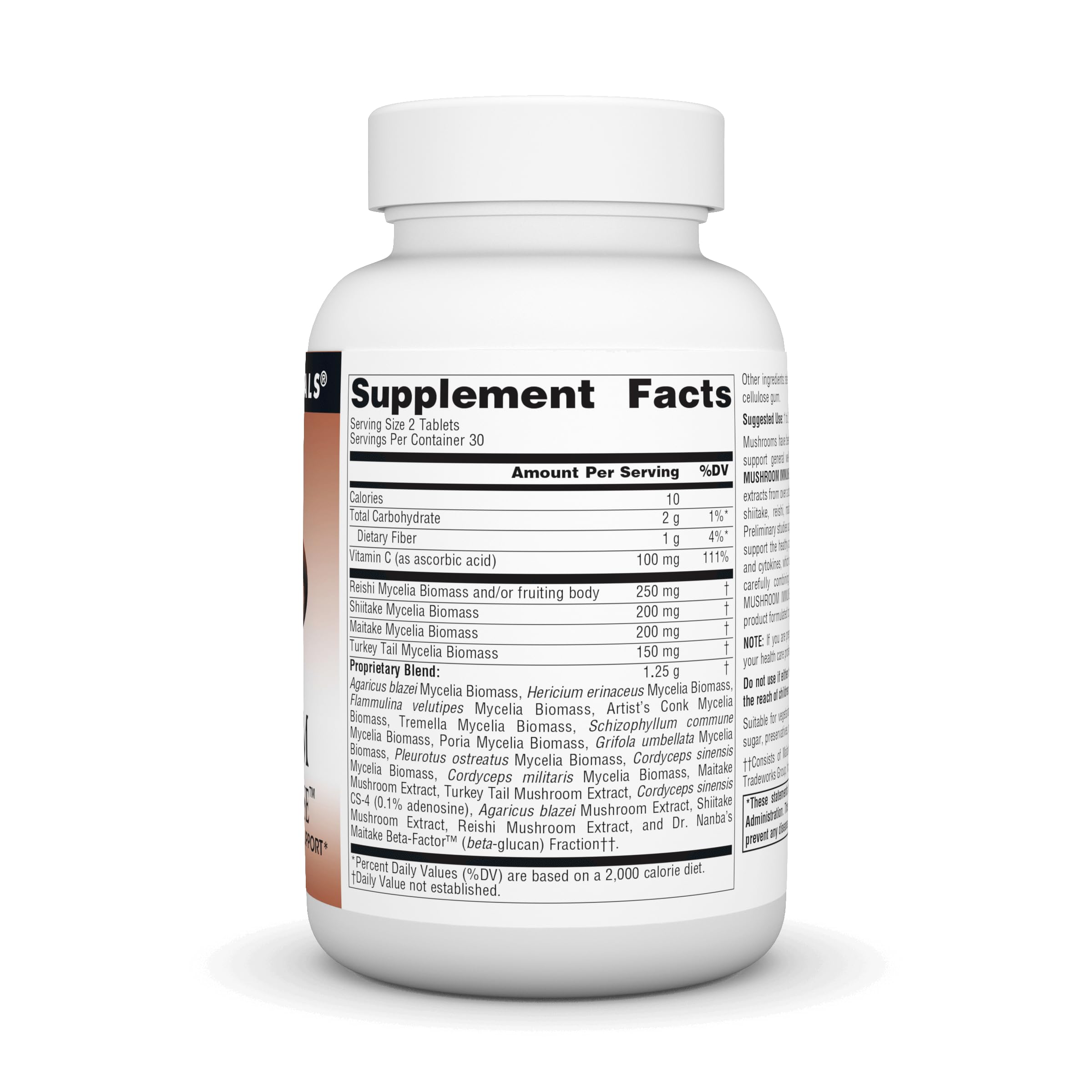 Label showing a 16-mushroom blend for immune support