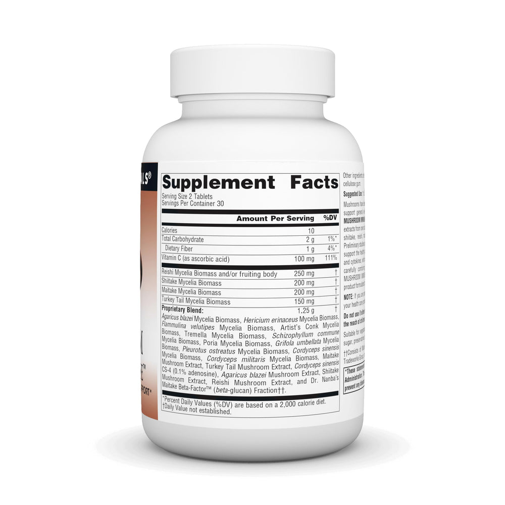 Label showing a 16-mushroom blend for immune support