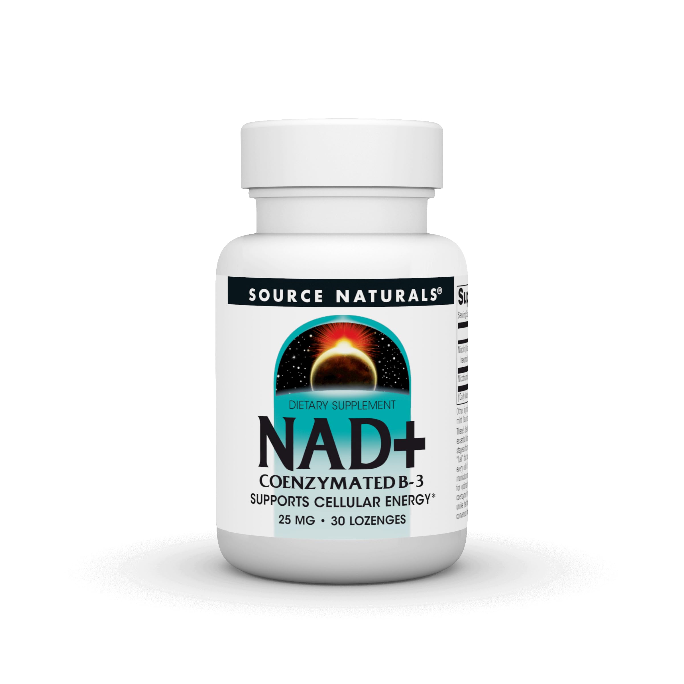 Bottle of Source Naturals NAD+ Coenzymated B-3 25 mg lozenges