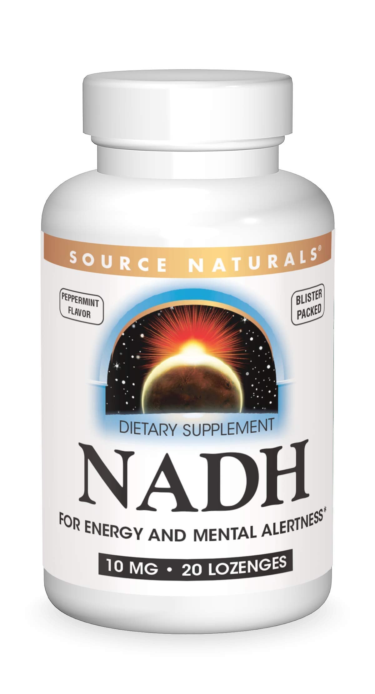 Source Naturals NADH 10mg lozenges packshot for energy support on the go.