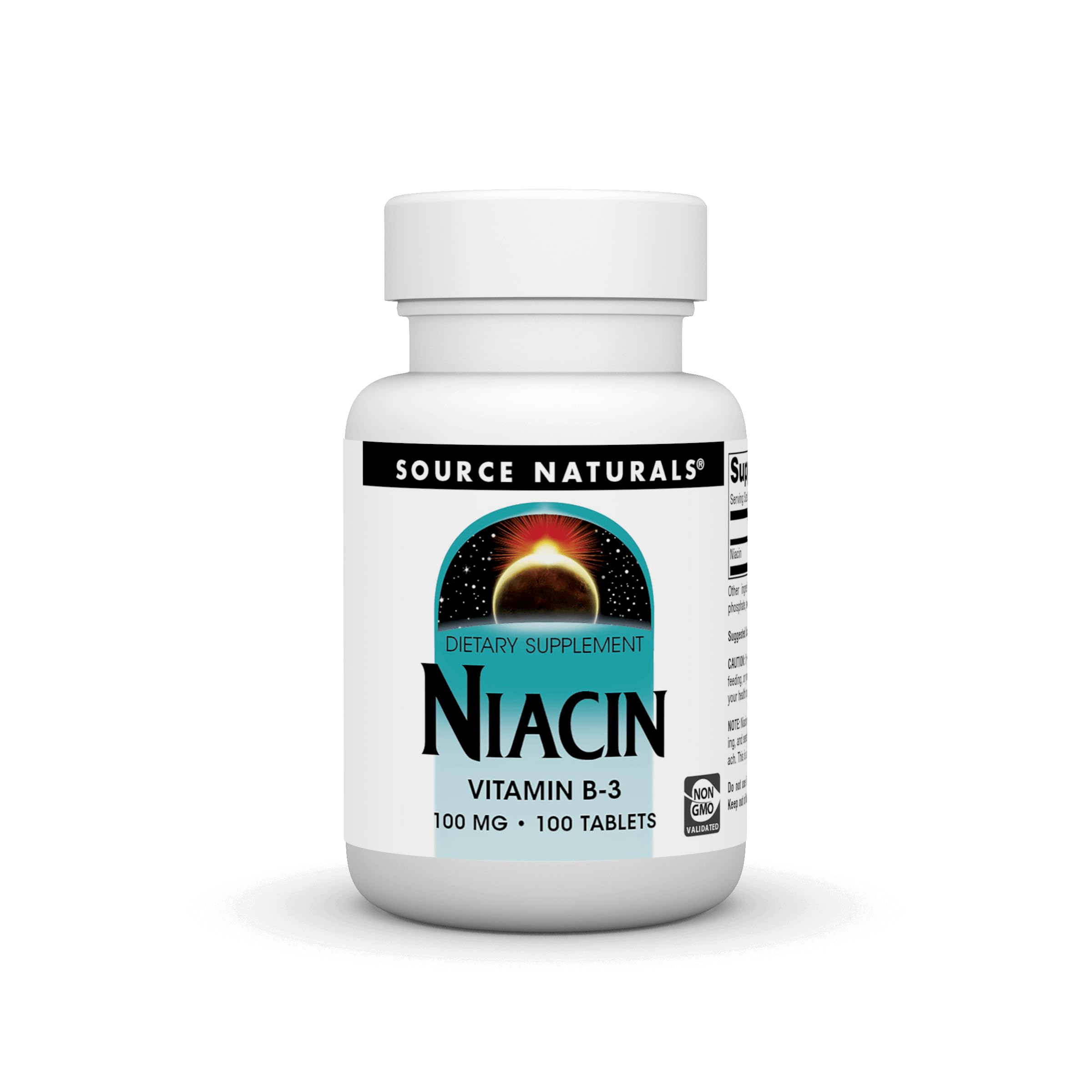 Front view of Source Naturals Niacin 100 mg Vitamin B-3 bottle - 100 tablets
