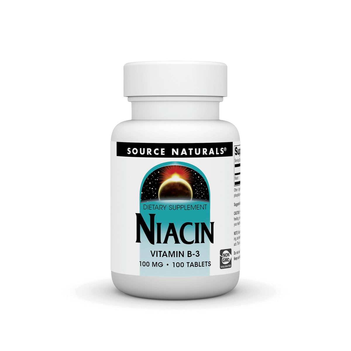 Front view of Source Naturals Niacin 100 mg Vitamin B-3 bottle - 100 tablets