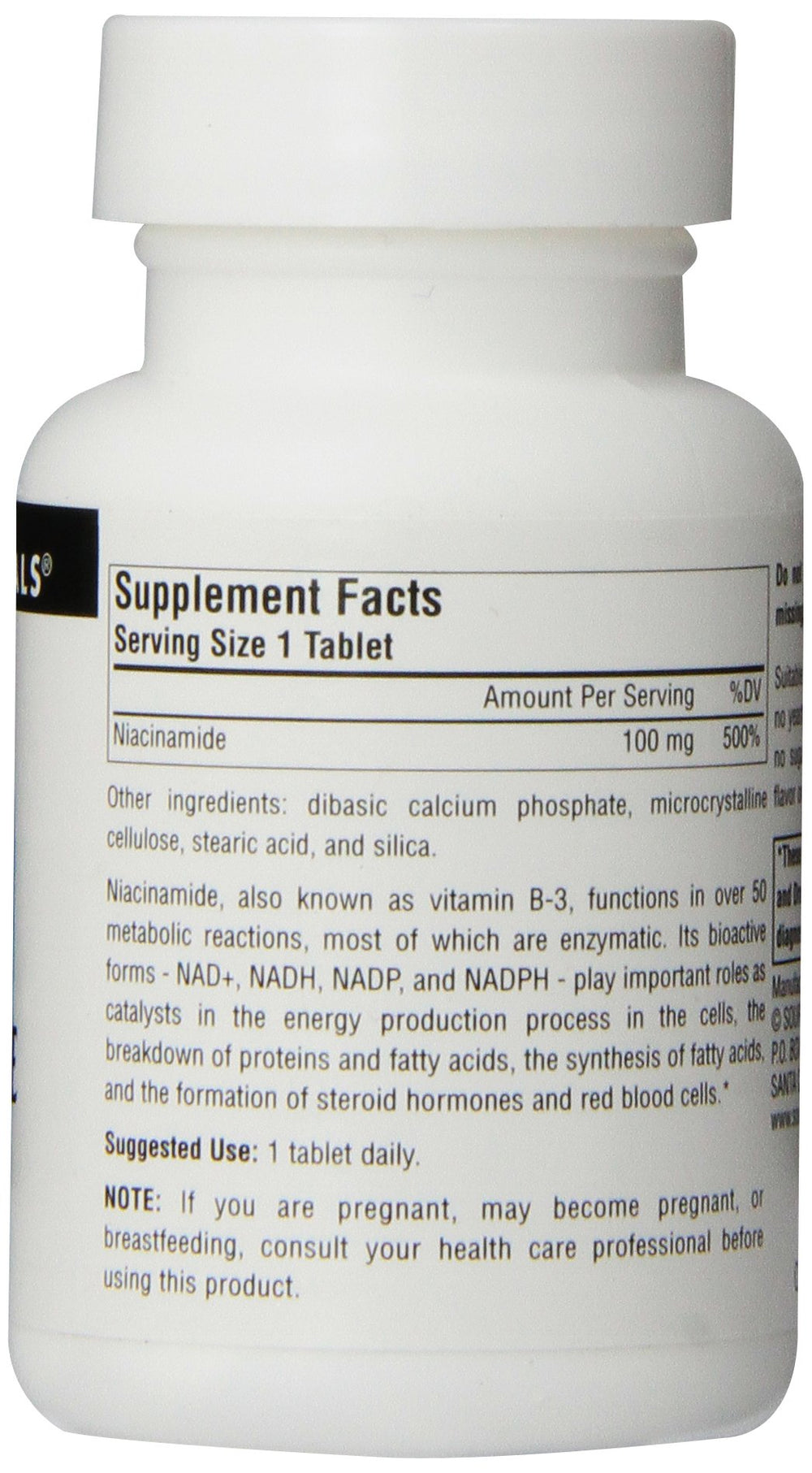 Nutrition facts panel details for Source Naturals Niacinamide B-3