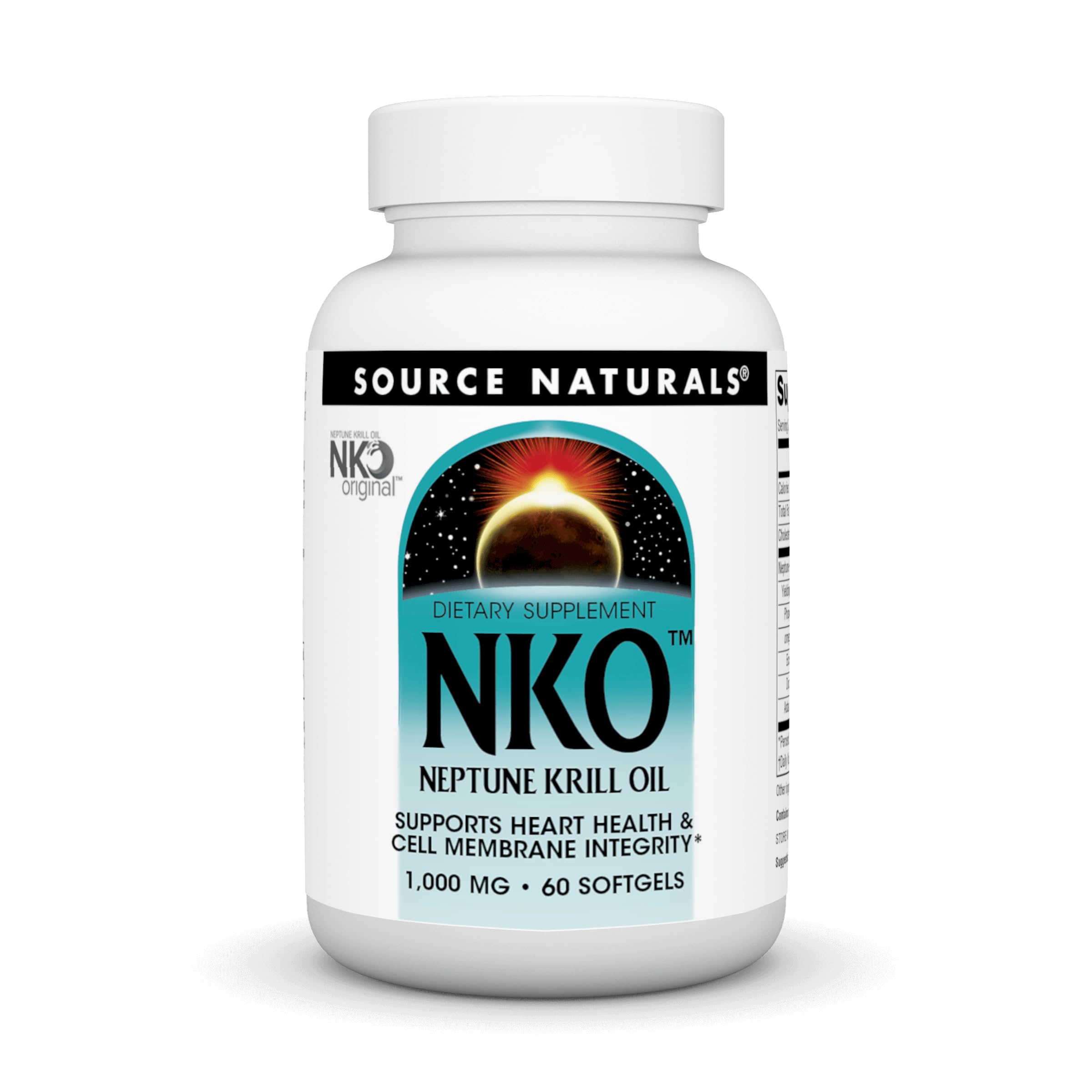 Bottle of Source Naturals NKO Neptune Krill Oil 1000 mg 60 softgels