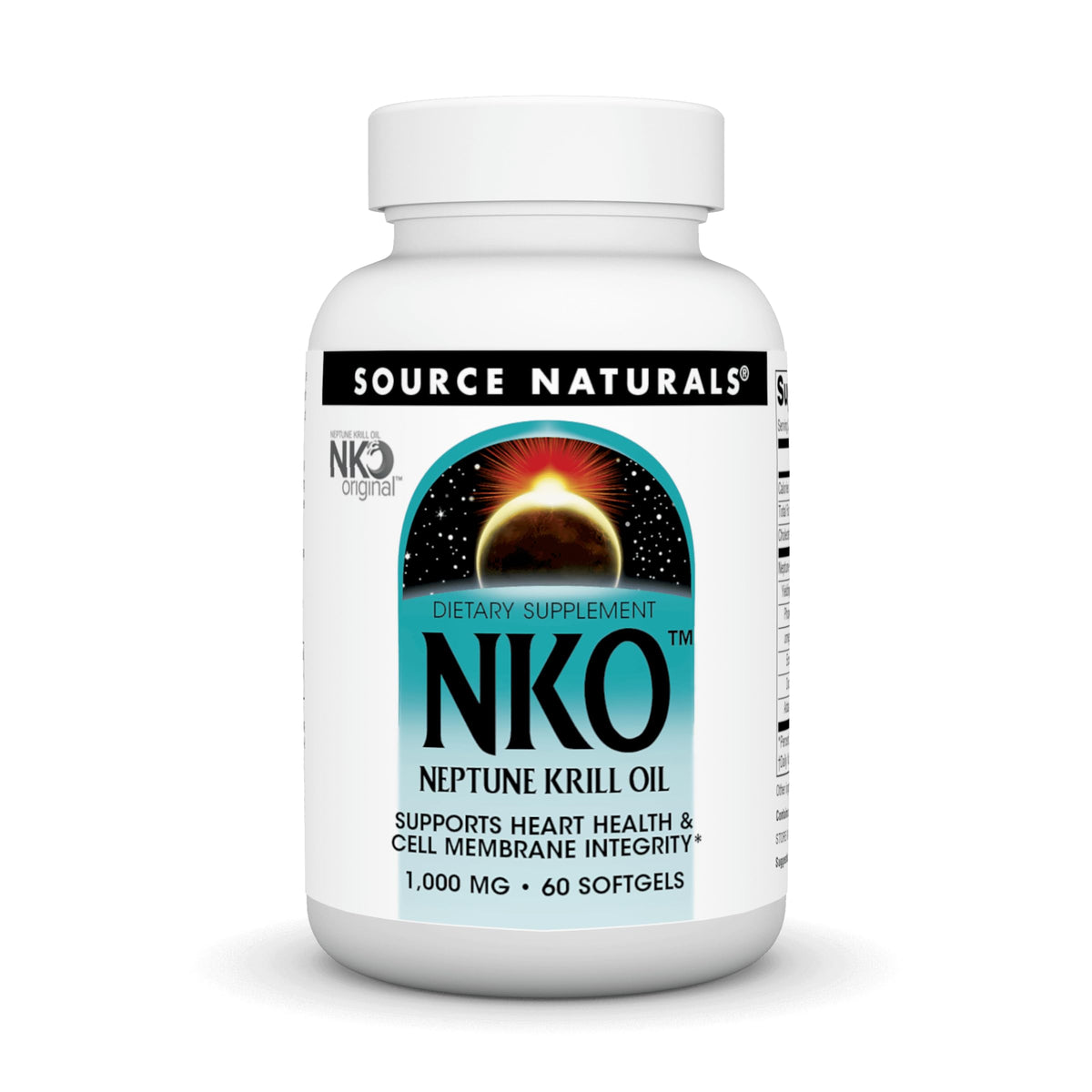 Bottle of Source Naturals NKO Neptune Krill Oil 1000 mg 60 softgels