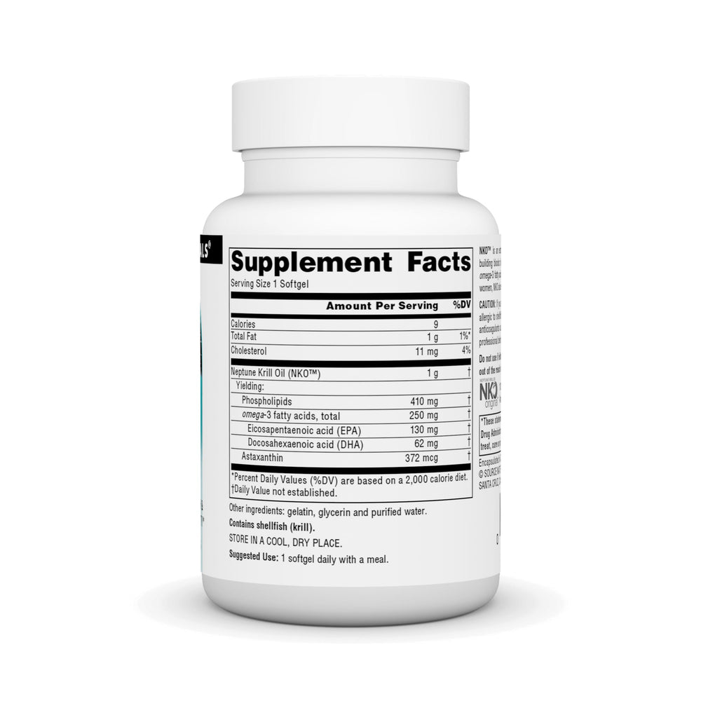 NKO Neptune Krill Oil bottle viewed from side