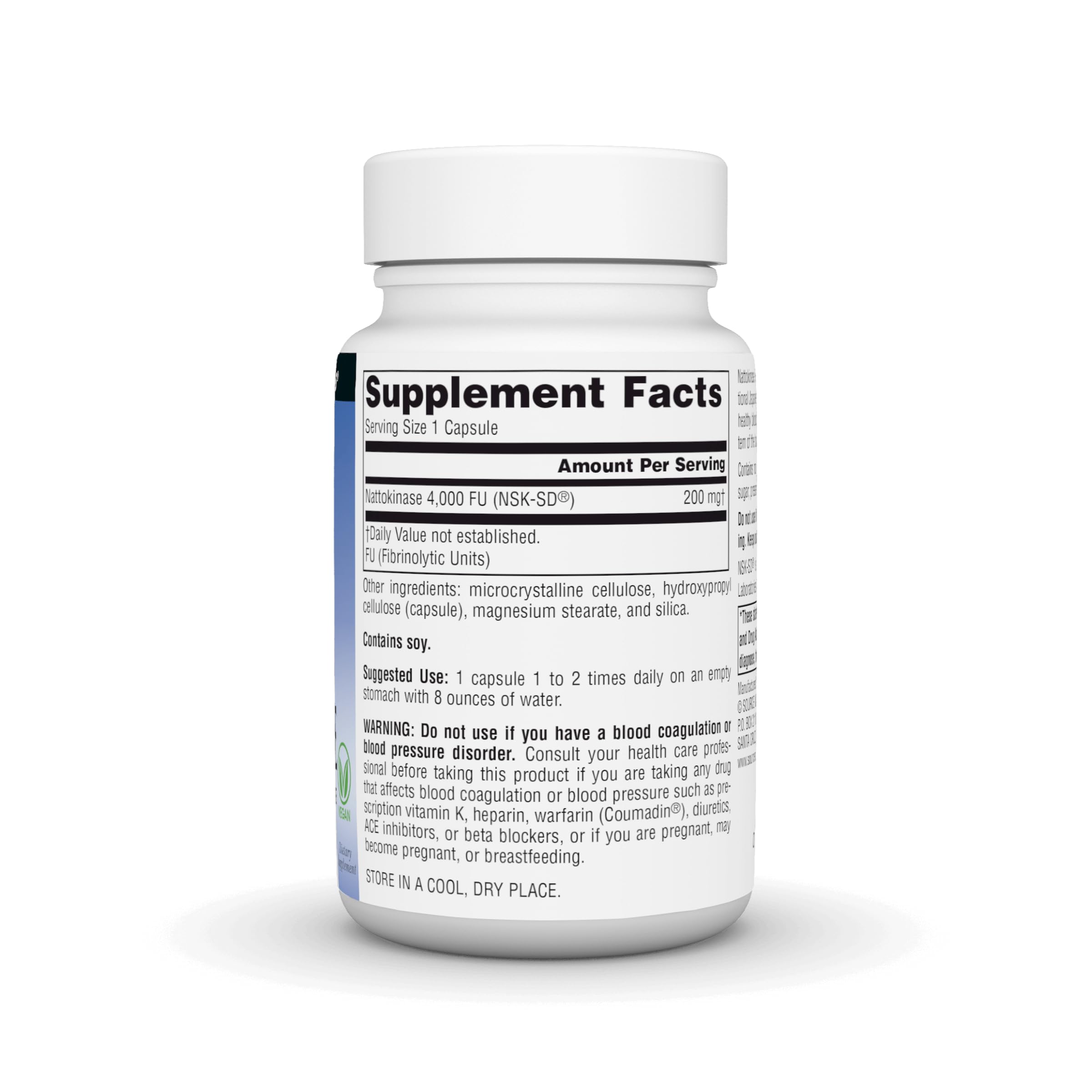 Side view of the NSK-SD nattokinase bottle and capsules