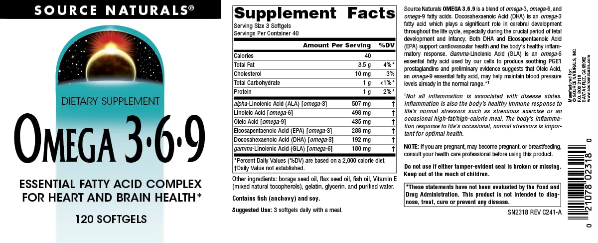 Ingredients list for Source Naturals Omega 3-6-9