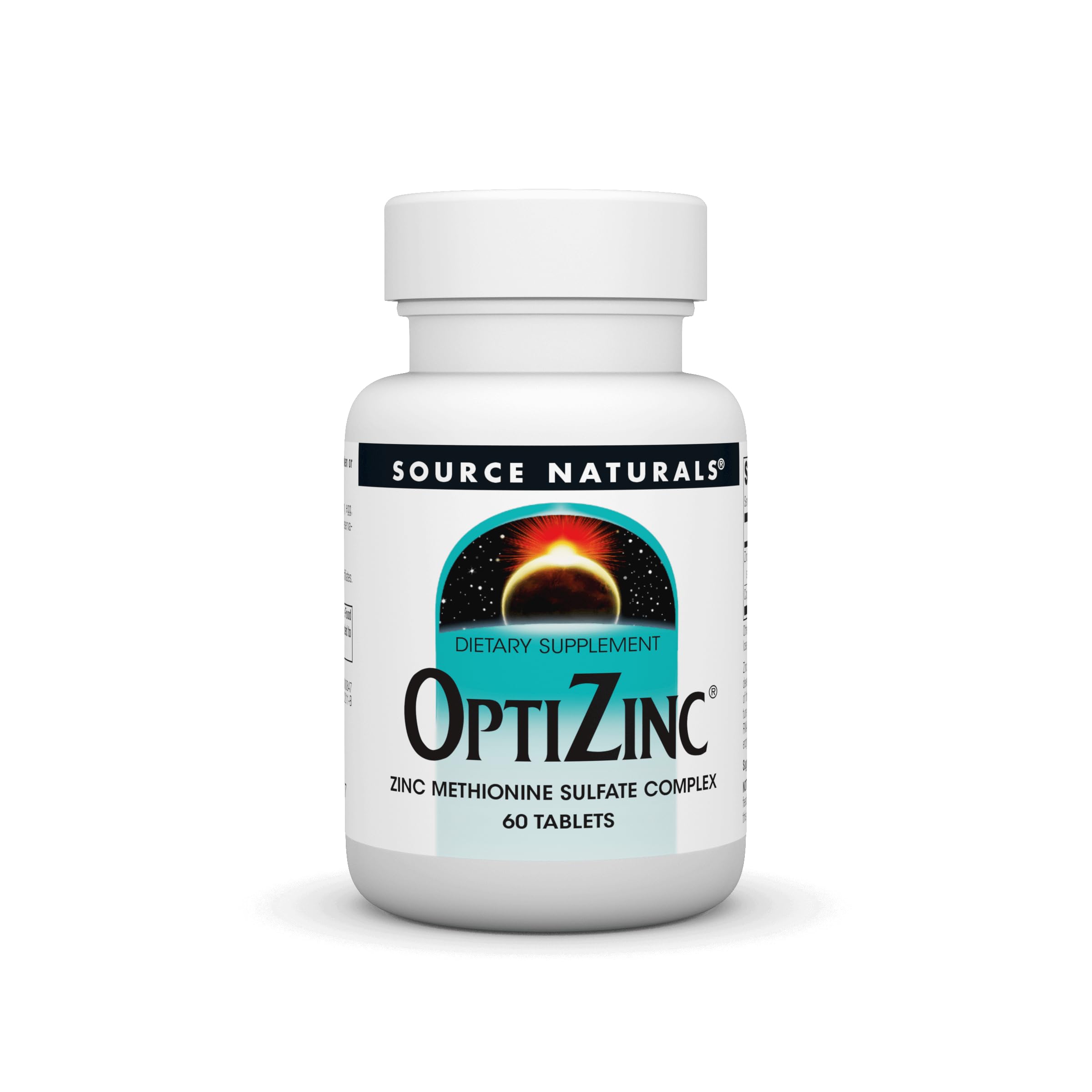 Bottle of Source Naturals OptiZinc Zinc Methionine Sulfate Complex - 60 tablets