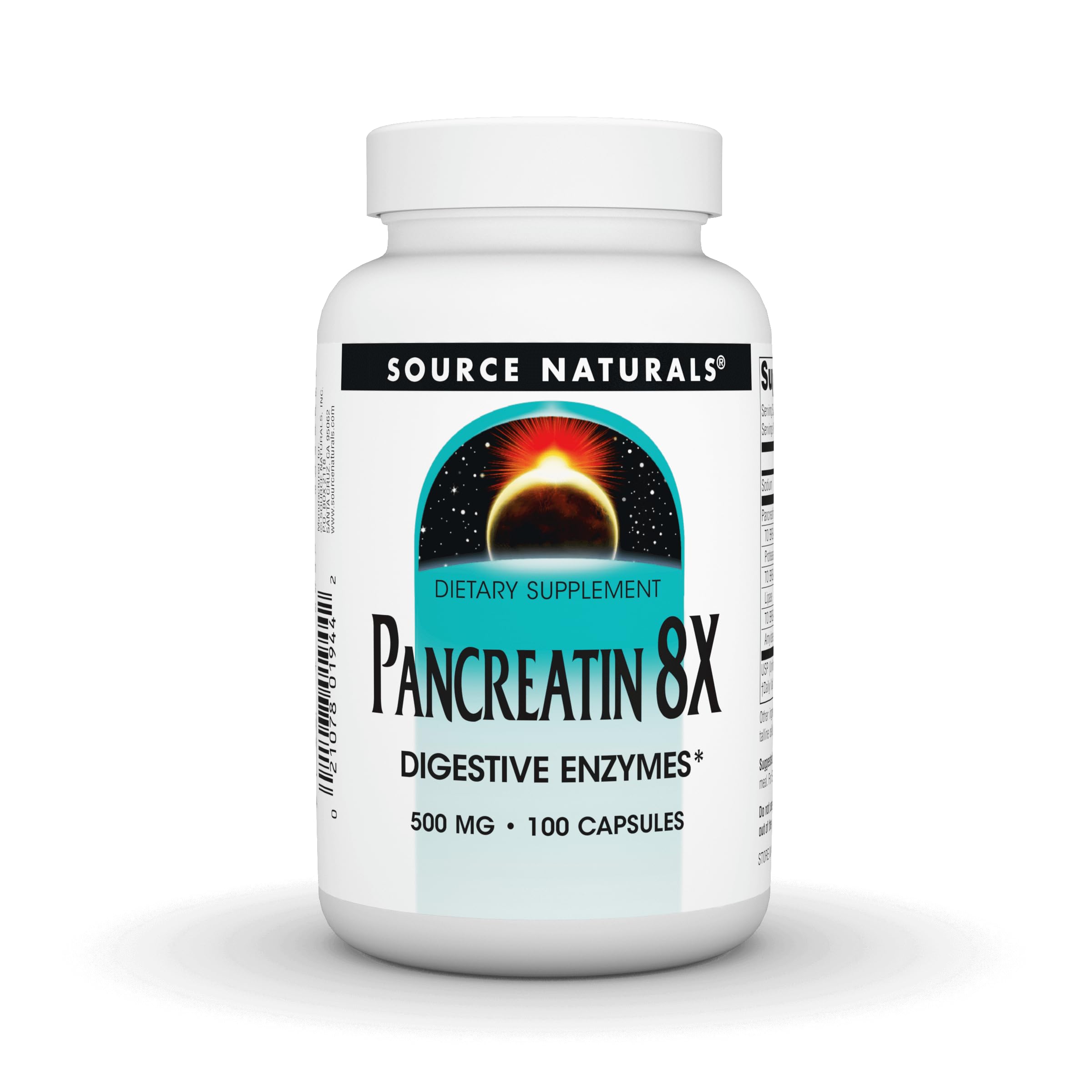 Source Naturals Pancreatin 8X bottle with 100 capsules