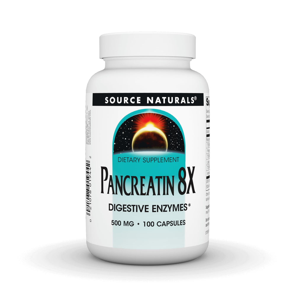 Source Naturals Pancreatin 8X bottle with 100 capsules