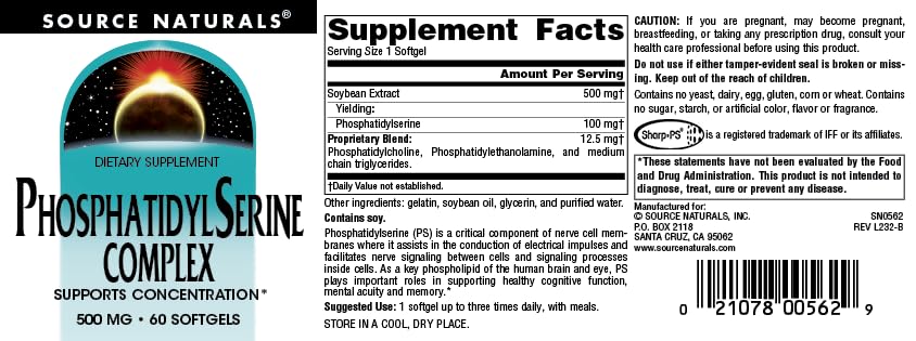 Ingredients list for the phosphatidyl serine complex