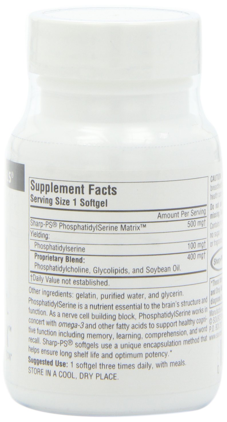 Back view of Source Naturals Phosphatidyl Serine Matrix bottle with supplement facts