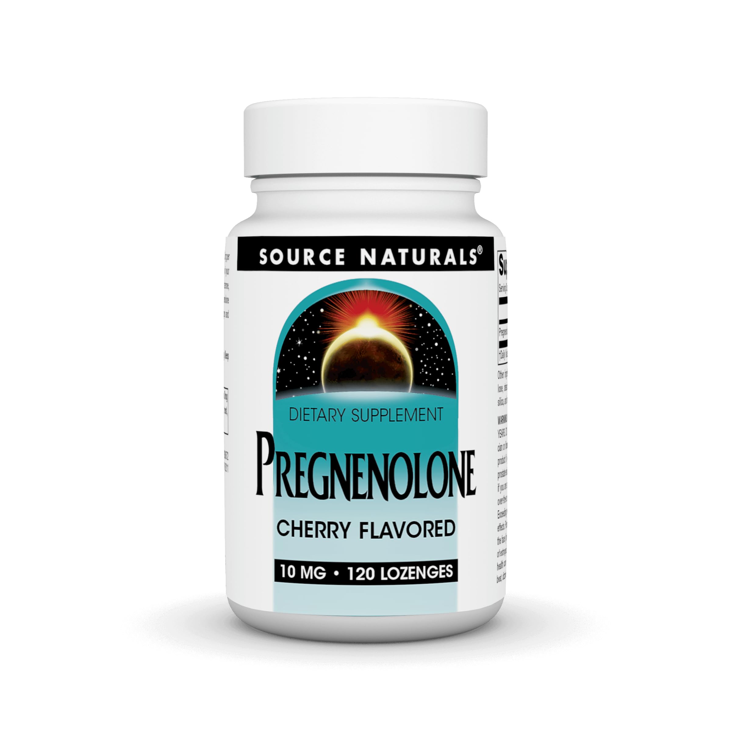 Front view of Source Naturals Pregnenolone 10 mg cherry lozenges bottle